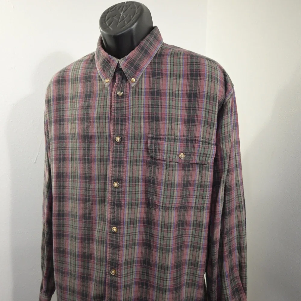 Orvis Button Up Flannel Shirt Mens XL Red Plaid Long Sleeve Heavy Cotton